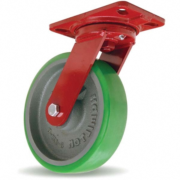 Hamilton S-HS-8DB Swivel Top Plate Caster: Polyurethane, 8" Wheel Dia, 2" Wheel Width, 1,500 lb Capacity, 9-3/4" OAH 