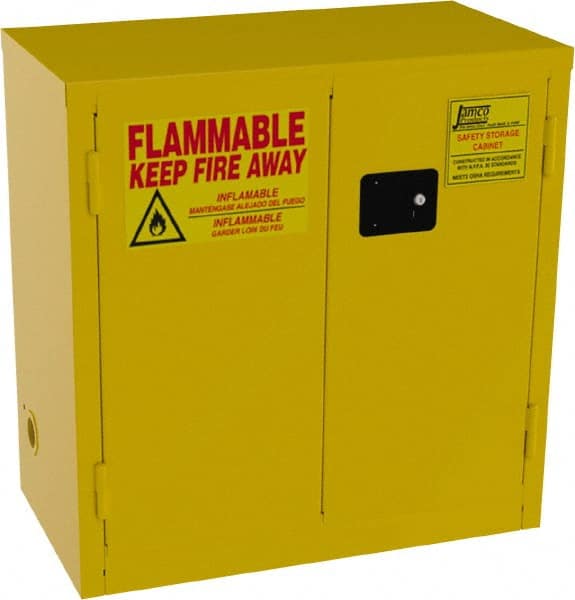 Jamco BM22-YP Flammable & Hazardous Storage Cabinets: 22 gal Drum, 2 Door, 1 Shelf, Manual Closing, Yellow 