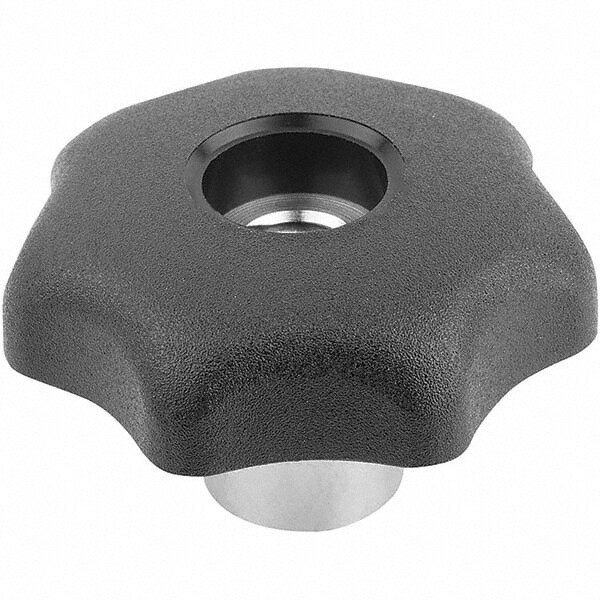63mm Diam, M12, 39.5mm High, 19mm Hub Diam, Quick Acting Hand Knob