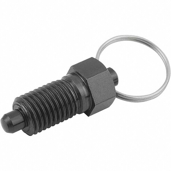 M20x1.5, 25mm Thread Length, 0.3937" Plunger Diam, 0.3937" Plunger Projection, Steel Hardened Locking Pin Pull Ring Plunger
