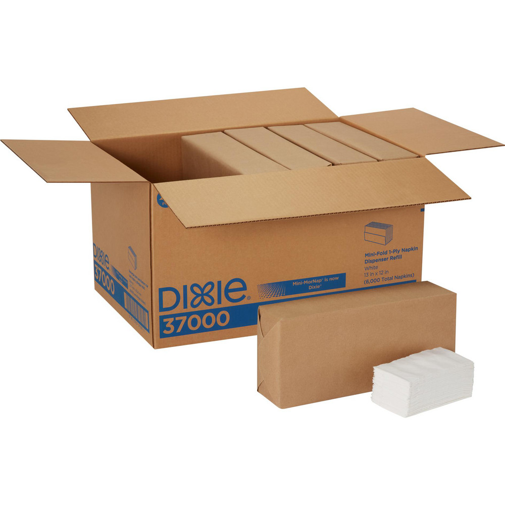 Dixie Mini Fold 1-Ply Napkin Dispenser Refill, 13" X 12", White - 6,000 Napkins/Case