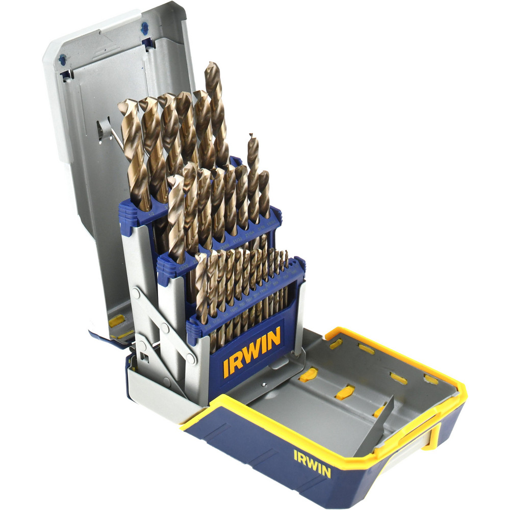 Drill Bit Set: Jobber Length Drill Bits, 29 Pc, 0.0625" to 0.5" Drill Bit Size, 135 &deg;, Cobalt - Bright/Uncoated, Split-Point, Straight Shank