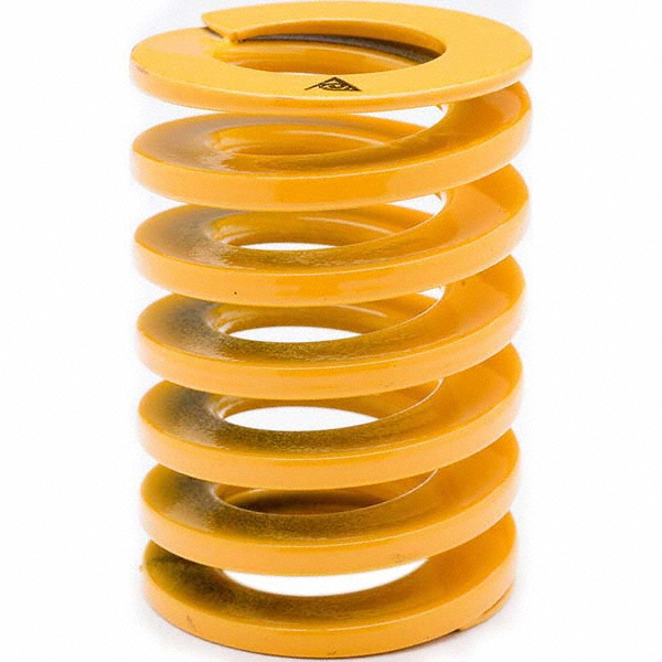 Die Spring: 14.00 mm Hole Dia, 7.00 mm Rod Dia, 70.00 mm Free Length, Yellow - 40.00 lb Max Deflection Load, 35.00 mm Max Deflection, Extra Light-Duty, Chromium Alloy Steel