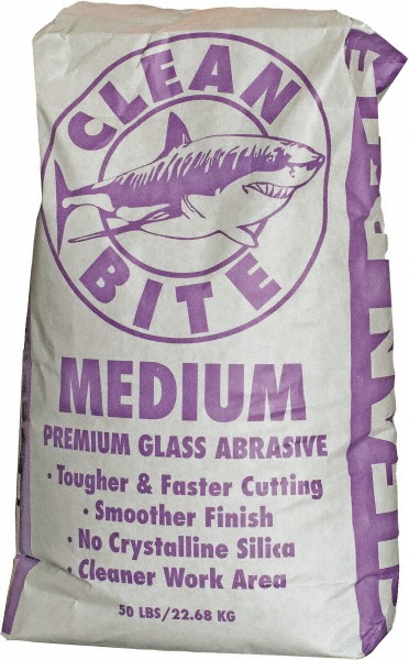 Abrasive Blasting Media:  Medium Grade,  Angular,  Crushed Glass - 80Grit,  50.00 Lb,  Bag