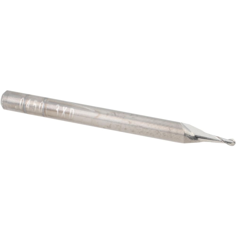 Ball End Mill: 0.0450" Dia, 0.1350" LOC, 2 Flute, Solid Carbide
