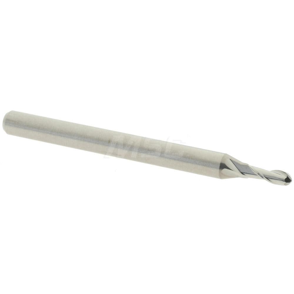 Ball End Mill: 0.07" Dia, 0.21" LOC, 2 Flute, Solid Carbide