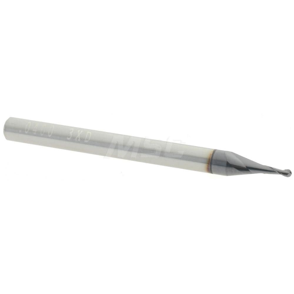 Ball End Mill: 0.04" Dia, 0.12" LOC, 2 Flute, Solid Carbide