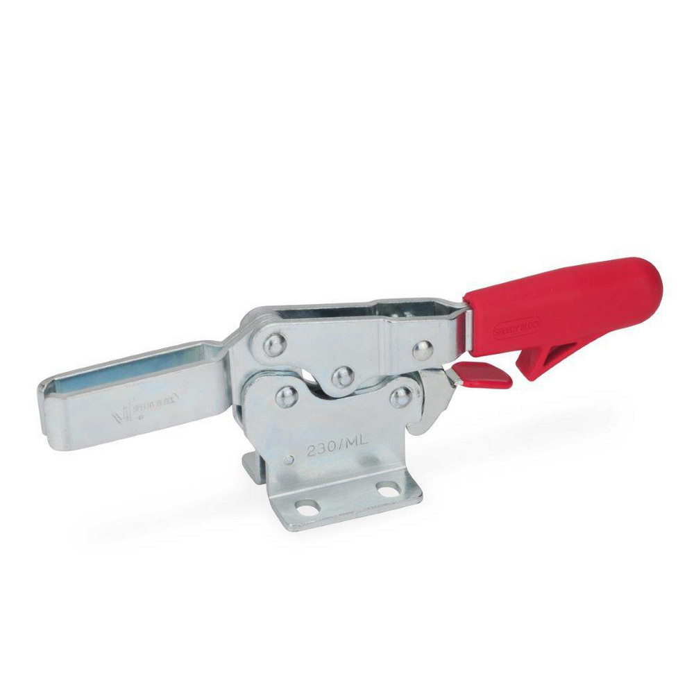 Manual Hold-Down Toggle Clamp: Horizontal, U-Bar, Flanged Base - 54 deg Handle Movement, 91 deg Bar Opening, Case-Hardened Steel C10