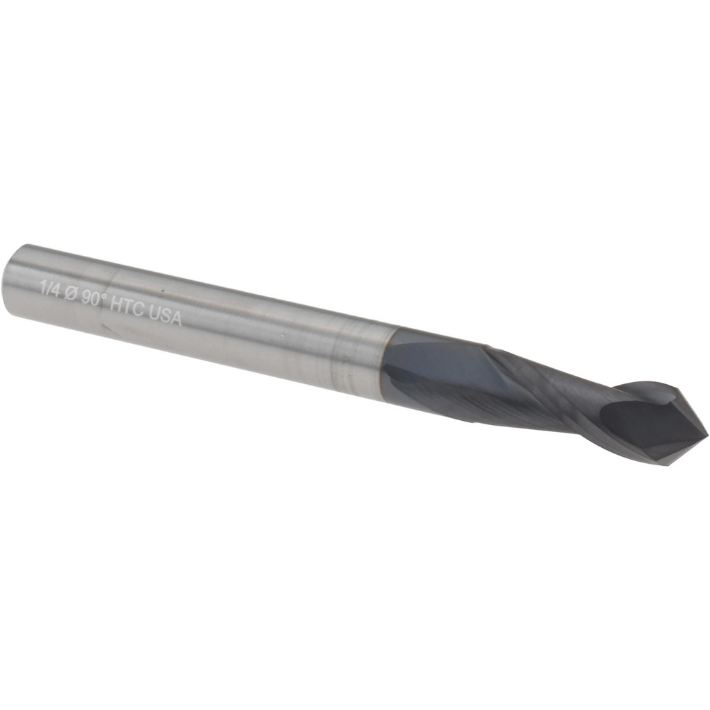 Harvey Tool Drill Mill: 1/4" Dia, 3/4" LOC, 2 Flute, 90 deg Point, Solid Carbide - 2-1/2" OAL, 1/4" Shank, AlTiN Finish | Part #72316-C3