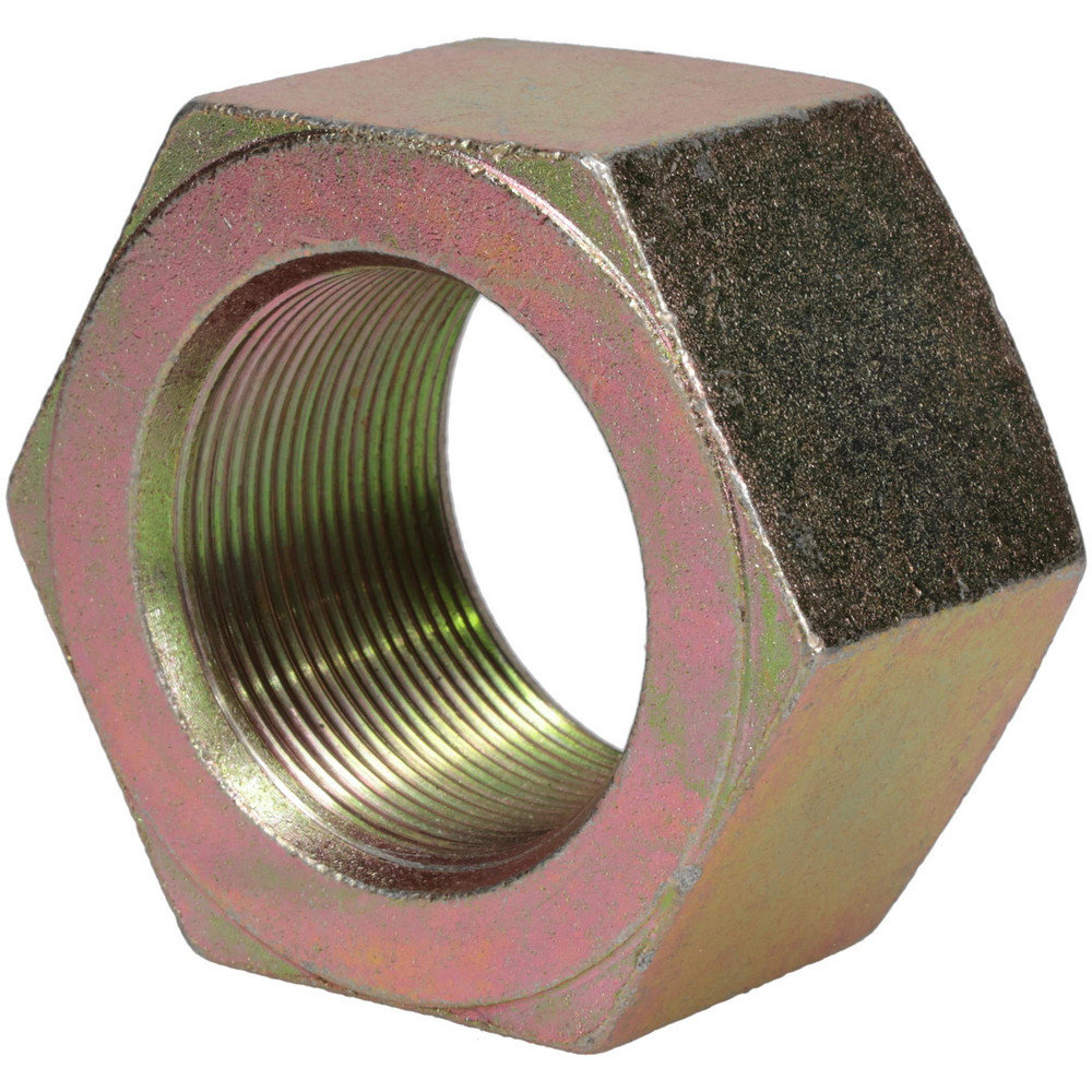 Hex Nut: 2-12, Grade 8 Steel, Yellow Zinc Dichromate Finish - Right Hand Thread, 3-1/8" Across Flats