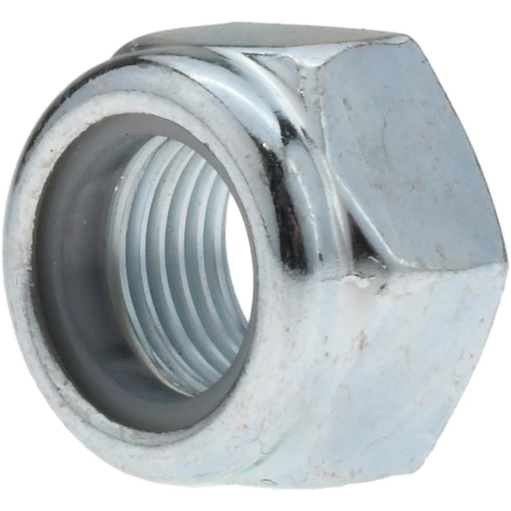Hex Lock Nut: Insert, Nylon Insert, M16x1.5, Class 8 Steel, Zinc Finish