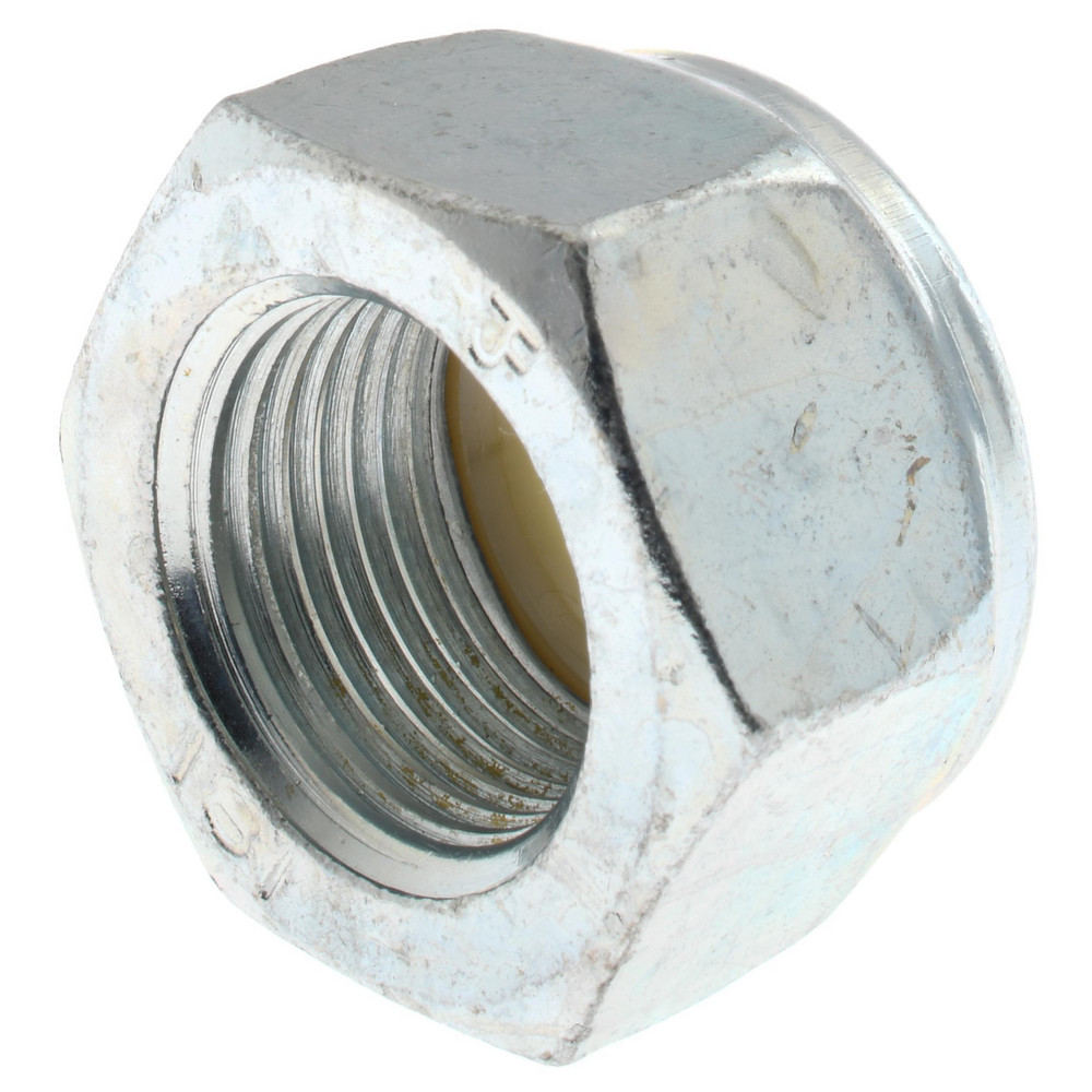 Hex Lock Nut: Insert, Nylon Insert, M20x1.5, Class 8 Steel, Zinc Finish