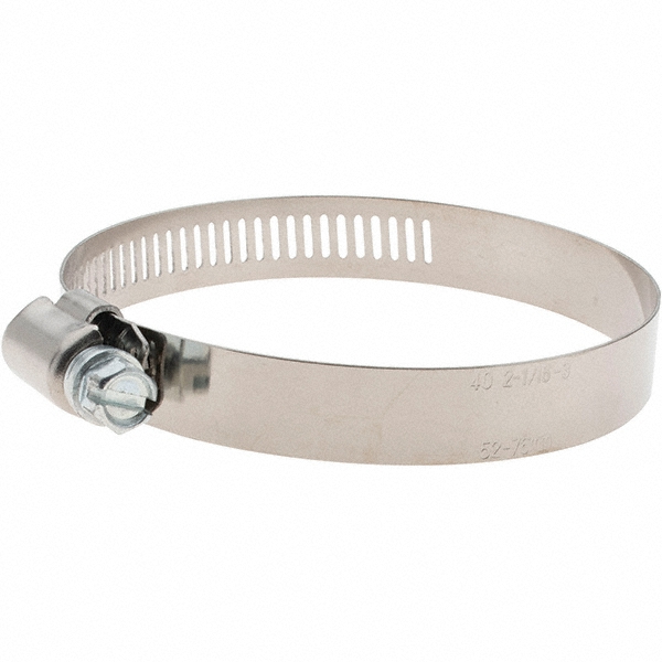 Worm Gear Clamp: SAE 40, 2-1/16 to 3" Dia, Stainless Steel Band