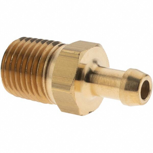 Barbed Hose Fitting: 1/4" x 1/4" ID Hose, Male Rigid