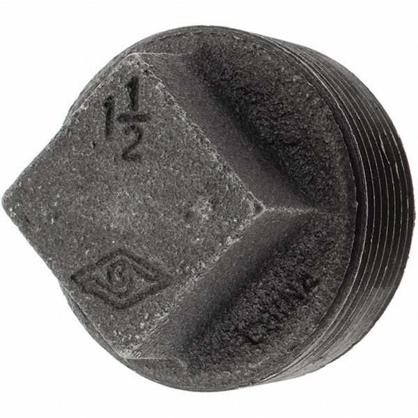 Black Square Plug: 1-1/2", Malleable Iron