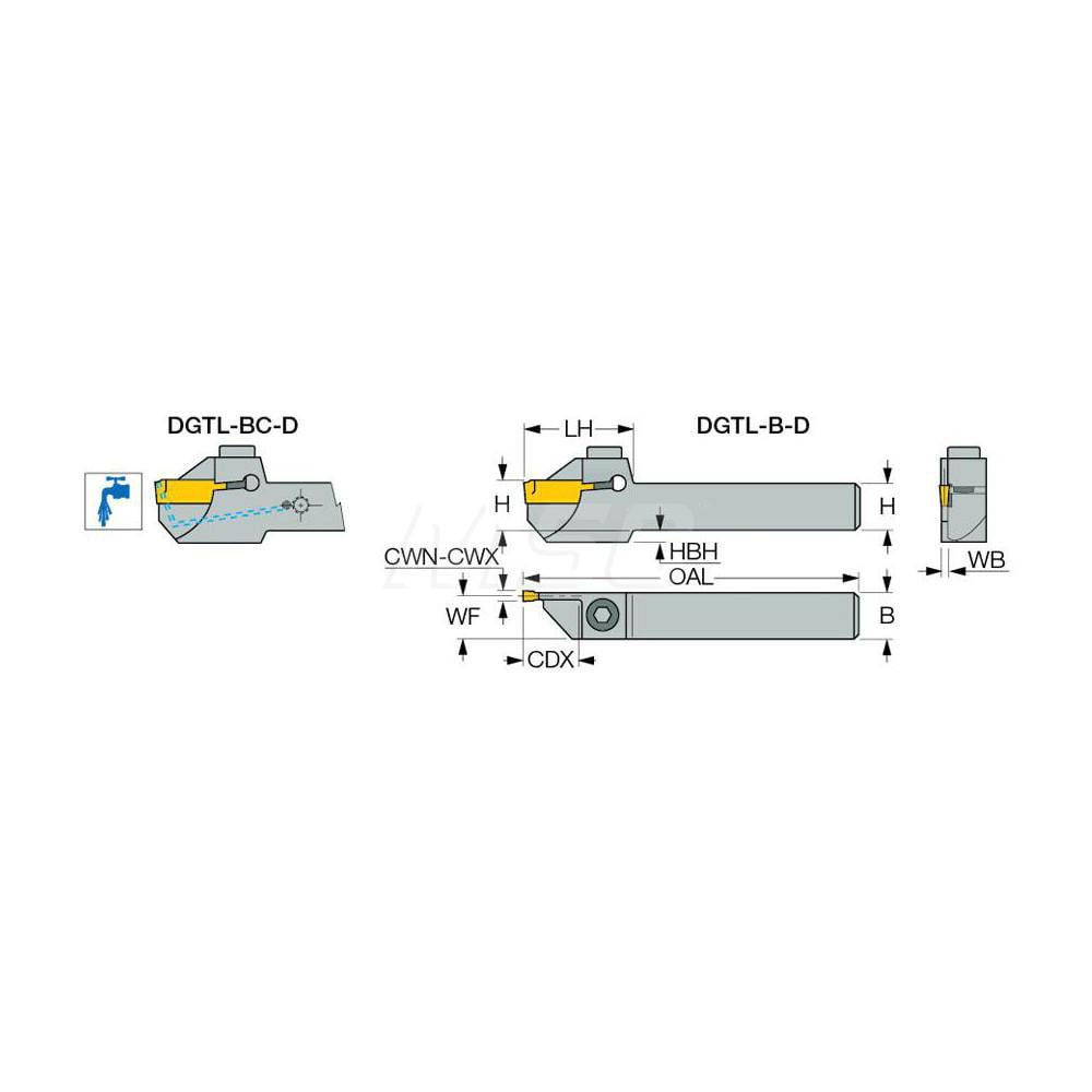 Iscar - Indexable Grooving-Cutoff Toolholder: DGTR 16B-2D32, 1.9