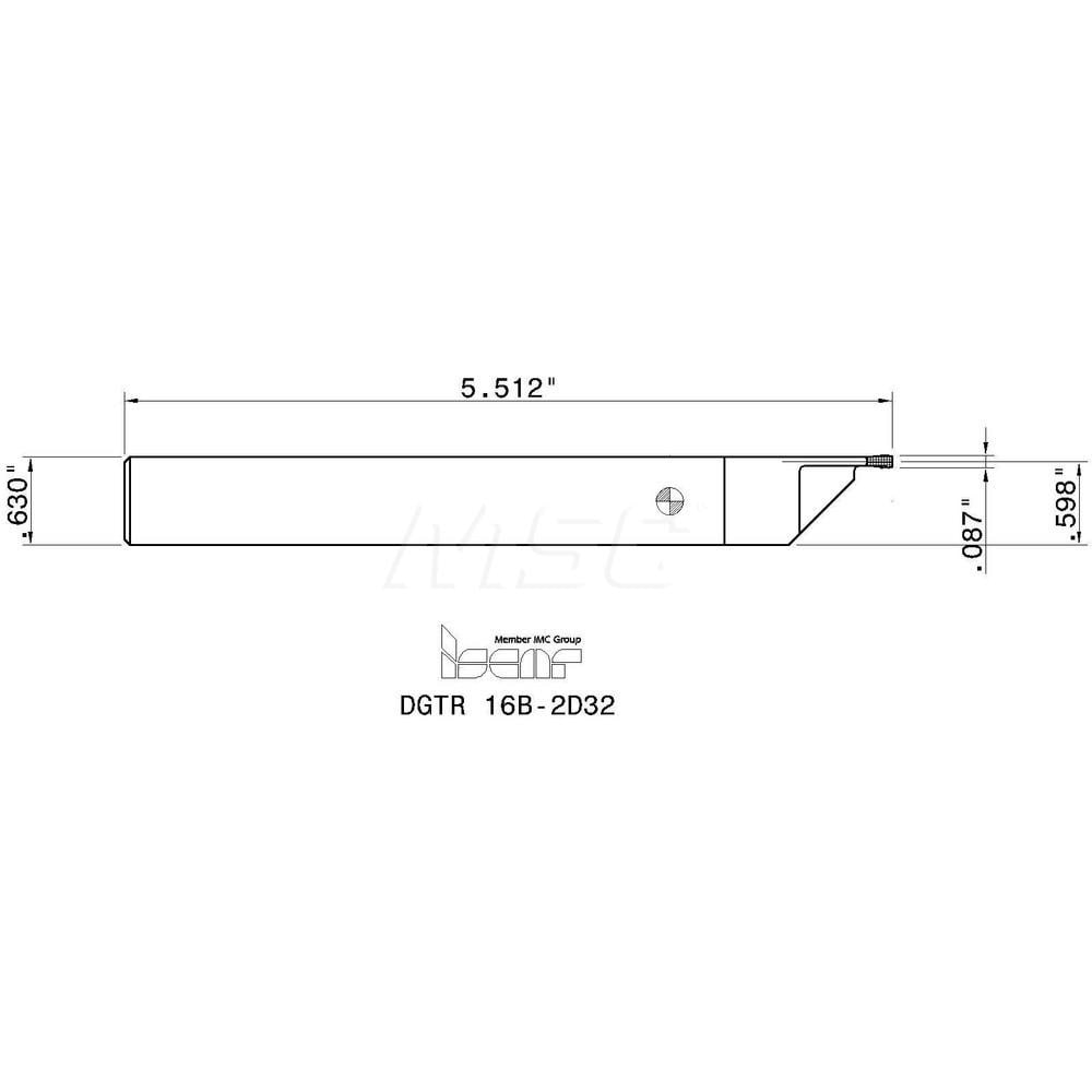 Iscar - Indexable Grooving-Cutoff Toolholder: DGTR 16B-2D32, 1.9