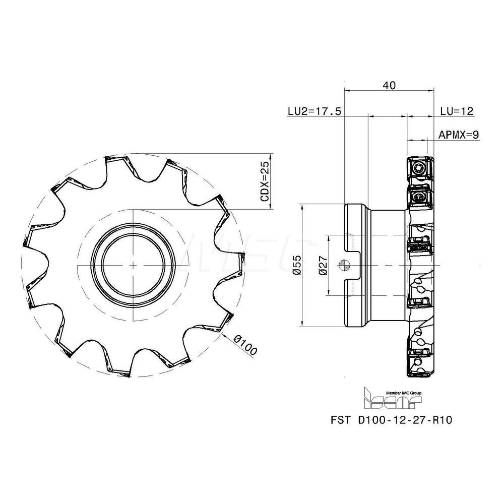 Iscar Indexable Slotting Cutter 9.00 mm Cutting Width, 125.00 mm