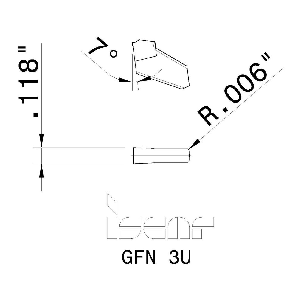 Iscar - Cutoff Insert: GFN3U IC354, Carbide, 3 mm Cutting Width