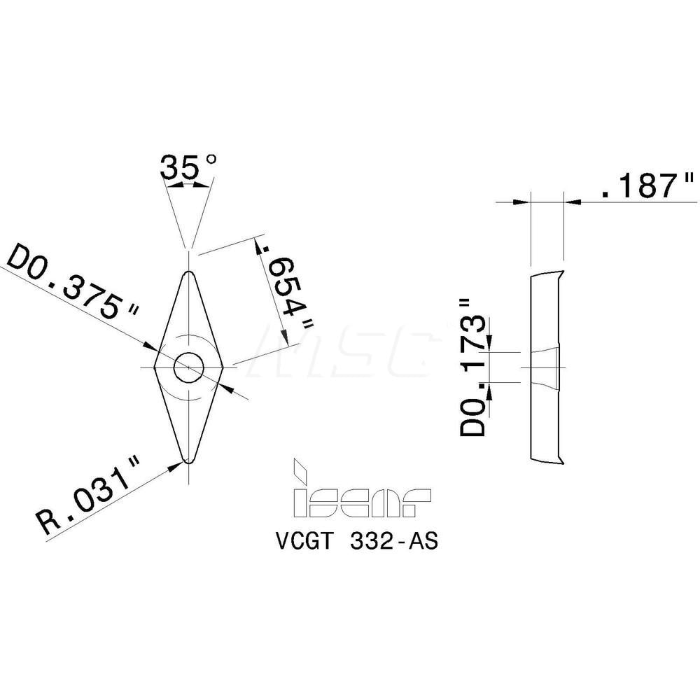 Iscar - Turning Insert: VCGT 332-AS IC-20, Solid Carbide