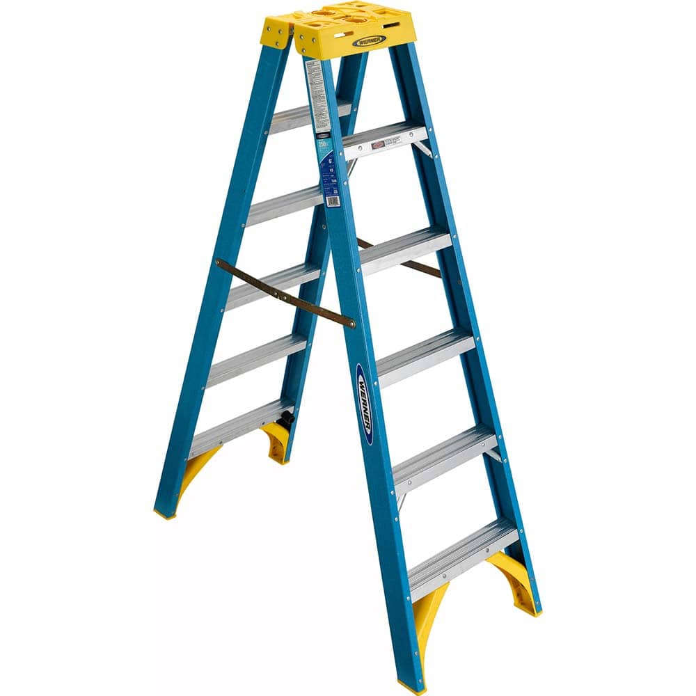 Werner T6006 6-Step Ladder: Fiberglass, Type I, 250 lb Capacity 