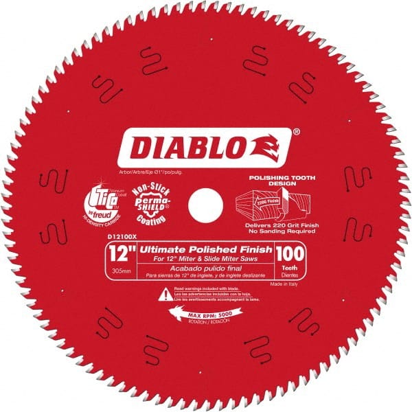 DIABLO D12100X Wet & Dry Cut Saw Blade: 12" Dia, 1" Arbor Hole, 0.087" Kerf Width, 100 Teeth 