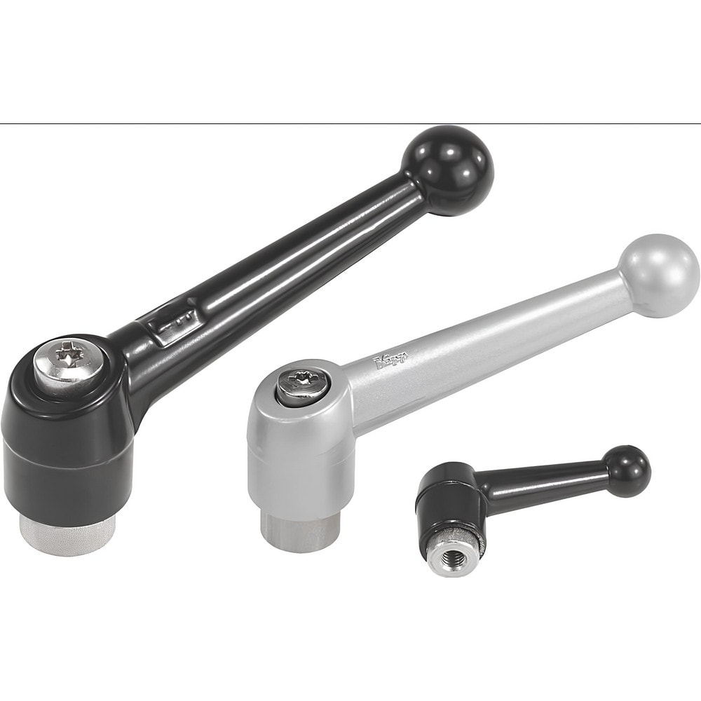 Threaded Hole Adjustable Clamping Handle: #10-24 Thread, 0.51" Hub Dia, Die Cast Zinc, Black
