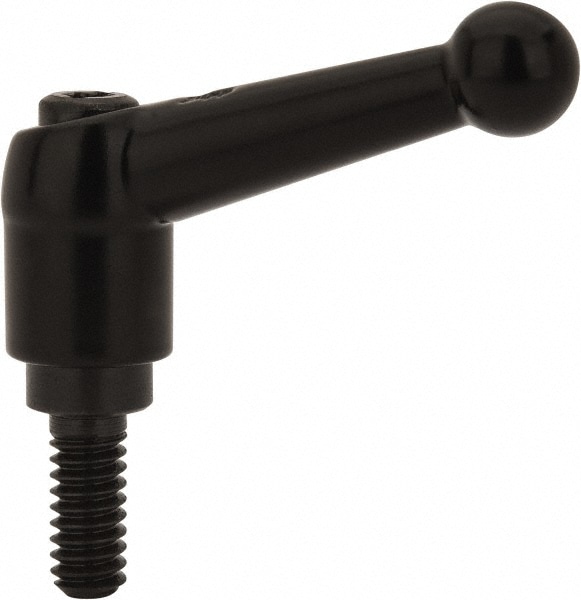Threaded Stud Adjustable Clamping Handle: 1/4-20 Thread, 0.51" Hub Dia, Die Cast Zinc, Black