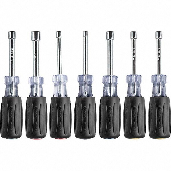 Nut Driver Set: 7 Pc, 3/16 to 1/2", Hollow Shaft, Color-Coded Handle