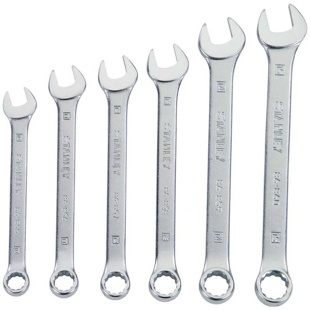 Stanley Combination Wrench: 15 mm Head Size, 15 deg Offset - Chrome-Vanadium Steel, Matte Finish, Tether Capable | Part #85-928
