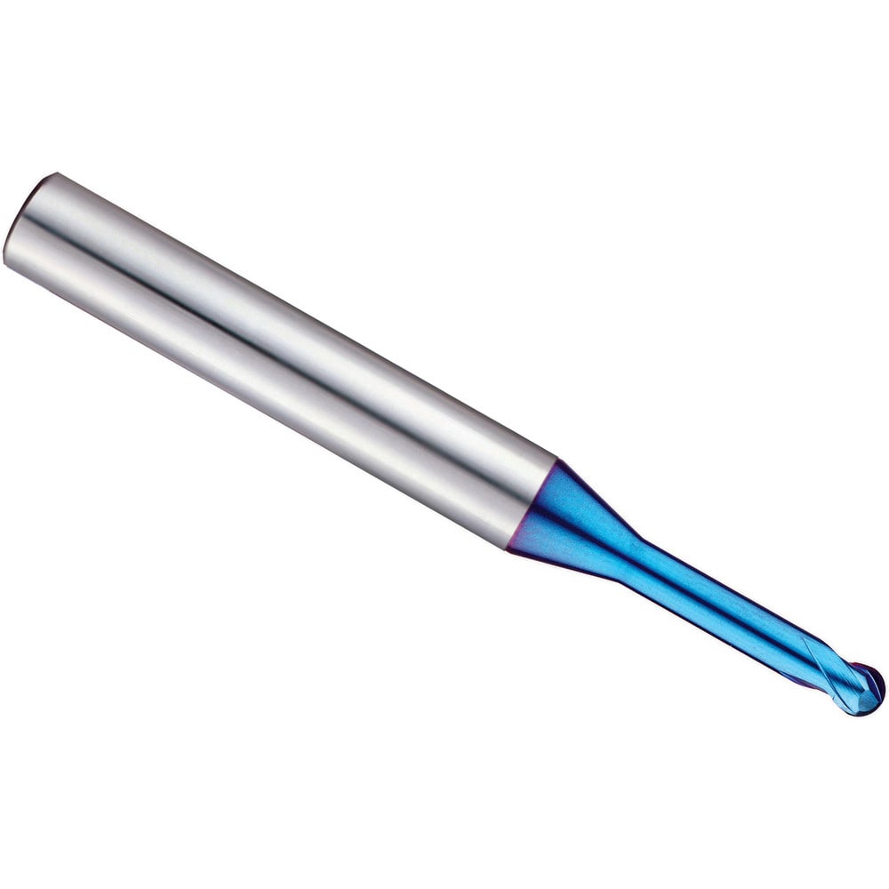 Ball End Mill: 1.50 mm Dia, 1.20 mm LOC, 2 Flute, Solid Carbide