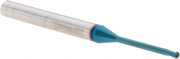 Ball End Mill: 1.50 mm Dia, 1.20 mm LOC, 2 Flute, Solid Carbide