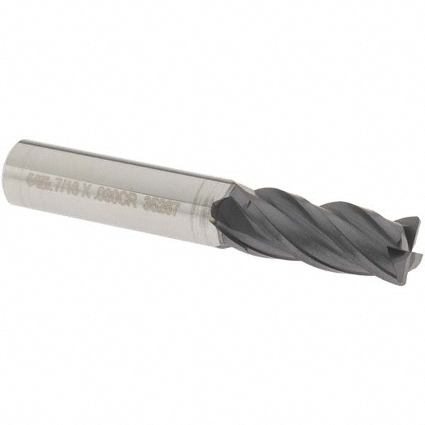 OSG VG434-4378 Corner Radius End Mill: 7/16" Dia, 1" LOC, 0.03" Radius, 4 Flutes, Solid Carbide Image