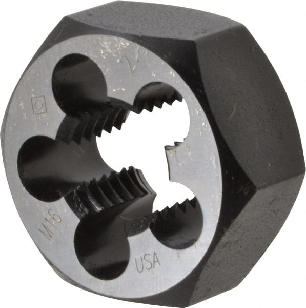 Cle-Line C65586 Hex Rethreading Die: M16 x 2.00 Thread, 5/8" Thick, Right Hand, Carbon Steel 