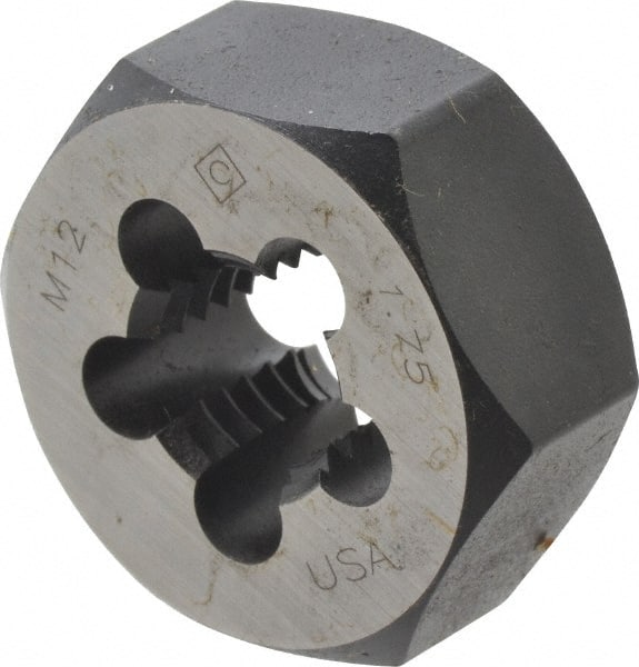 Cle-Line C65584 Hex Rethreading Die: M12 x 1.75 Thread, 1/2" Thick, Right Hand, Carbon Steel 