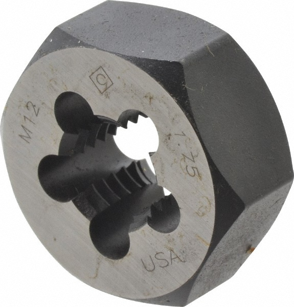Hex Rethreading Die: M12x1.75, 1/2" Thick, Right Hand, Carbon Steel