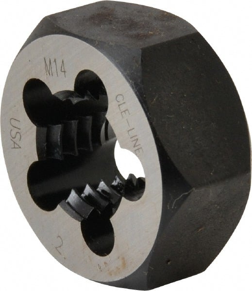Cle-Line C65585 Hex Rethreading Die: M14 x 2.00 Thread, 1/2" Thick, Right Hand, Carbon Steel 