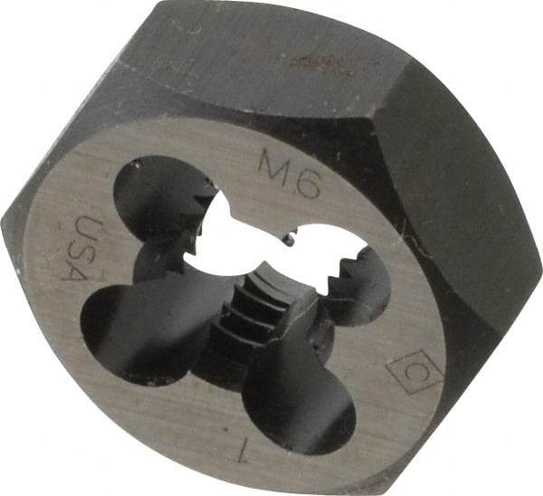 Cle-Line C65581 Hex Rethreading Die: M6 x 1.00 Thread, 1/4" Thick, Right Hand, Carbon Steel 