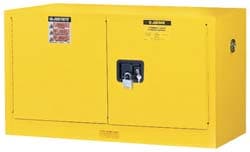 Justrite. 891700 Flammable & Hazardous Storage Cabinets: 17 gal Drum, 2 Door, 1 Shelf, Manual Closing, Yellow Image