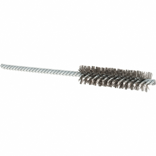 Power Tube Brush: Helical, Stainless Steel - Double Spiral, 0.004" Filament Dia, 2" Brush Length, 5" OAL, 0.187" Dia Shank