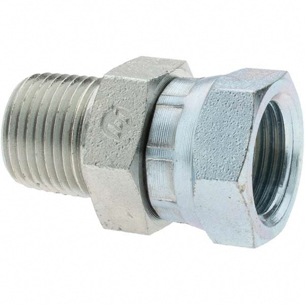 Industrial Pipe Straight Swivel Adapter: 3/8-18 Female Thread, 3/8-18 Male Thread, FNPSM x MNPTF
