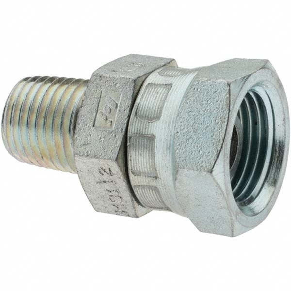 Industrial Pipe Straight Swivel Adapter: 3/8-18 Female Thread, 1/4-18 Male Thread, NPTF x NPTM