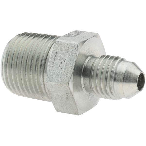 Steel Flared Tube Connector: 1/4" Tube OD, 7/16-20 x 3/8-18 Thread, 37 ° Flared Angle