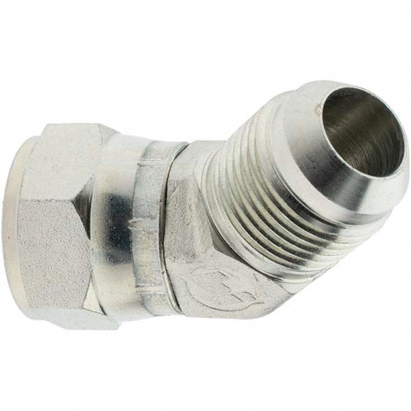 Steel Flared Tube Swivel 45 ° Elbow: 3/4" Tube OD, 1-1/16-12 x 1-1/16-12 Thread, 37 ° Flared Angle