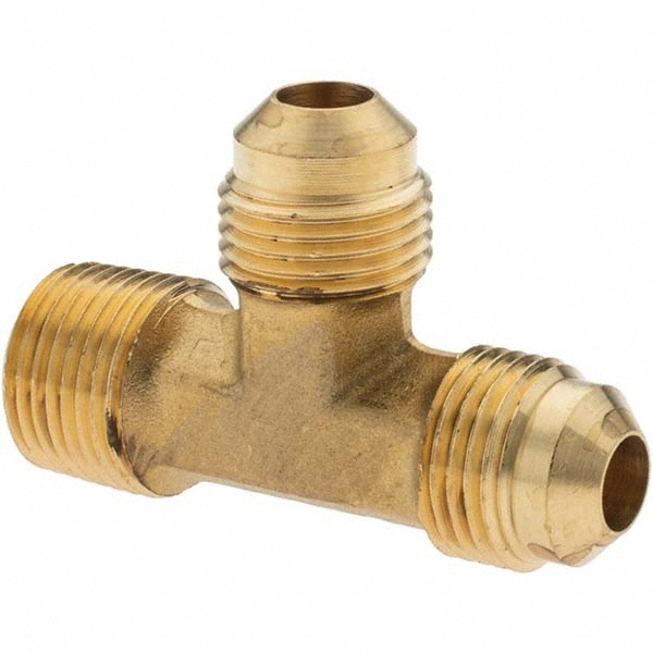Brass Flared Tube Male Run Tee: 3/8" Tube OD, 3/8-18 Thread