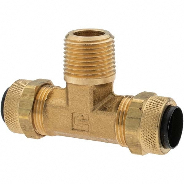 Compression Tube Male Branch Tee: 3/8-18" Thread, Compression x Compression x MNPT