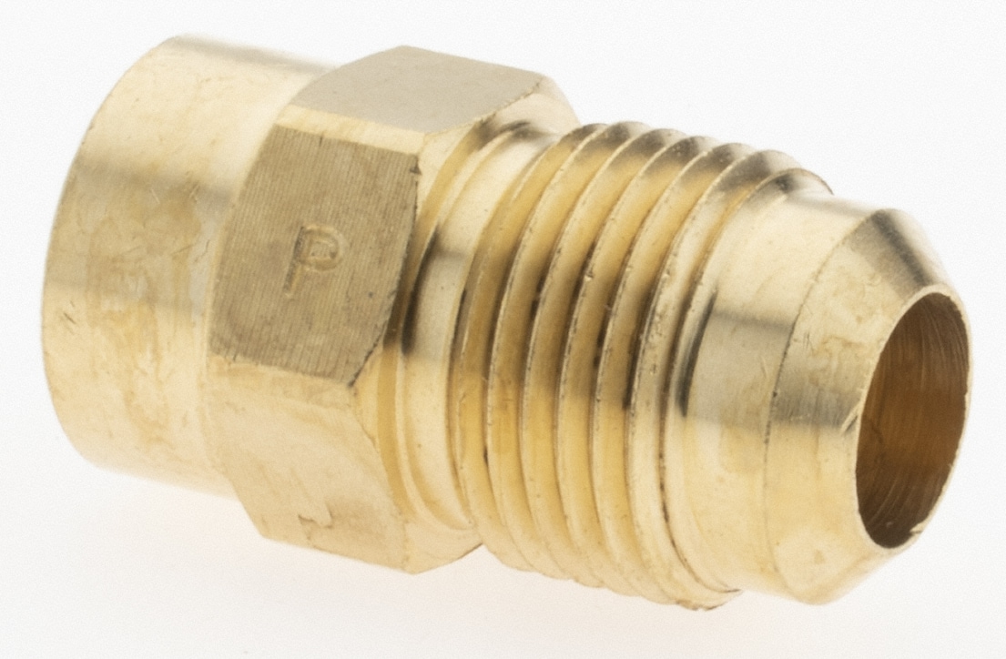 Brass Flared Tube Connector: 1/2" Tube OD, 1/4-18 Thread, 45 ° Flared Angle