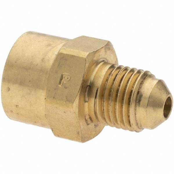 Brass Flared Tube Connector: 3/16" Tube OD, 1/8-27 Thread, 45 ° Flared Angle