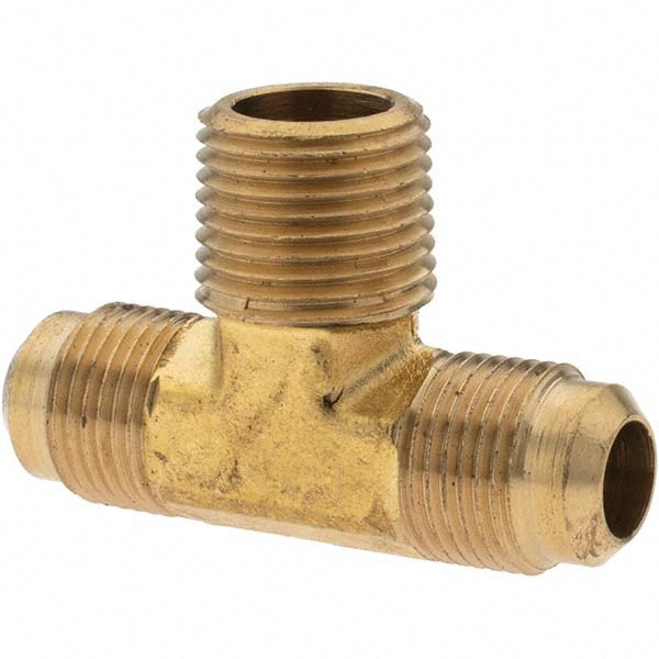 Brass Flared Tube Male Branch Tee: 1/2" Tube OD, 3/4-16 x 3/4-16 x 3/4-16 Thread, 45 ° Flared Angle