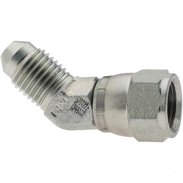 Steel Flared Tube Swivel 45 ° Elbow: 1/4" Tube OD, 7/16-20 x 7/16-20 Thread, 37 ° Flared Angle